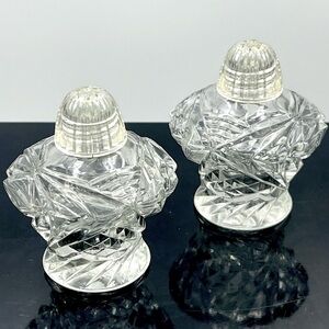 Raimond Vintage Crystal Pressed Glass Salt & Pepper Shaker Set with Clear Caps